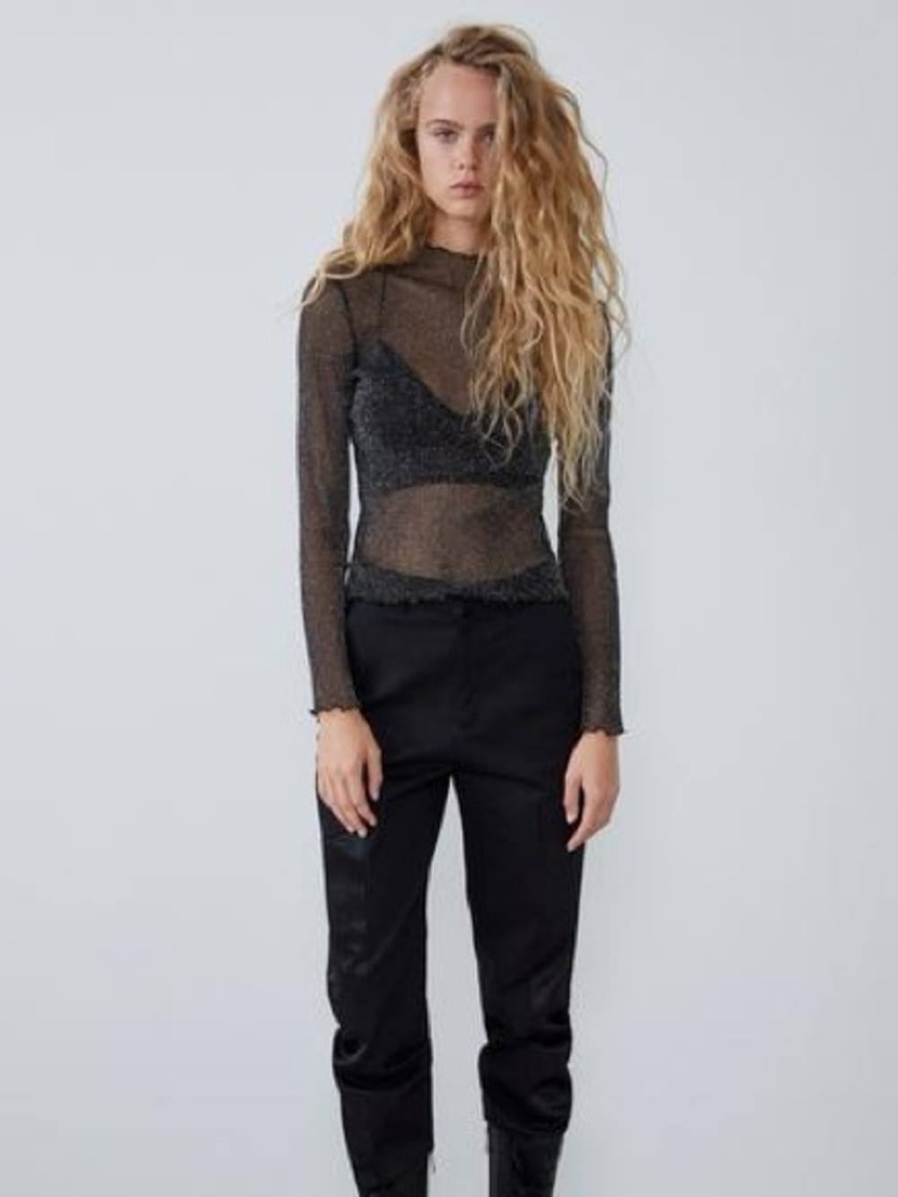 Zara Black Sheer Mesh Long Sleeve Top | Size M | Lightly Worn